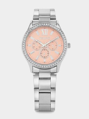 Tempo Silver Plated Peach Dial Bracelet Watch