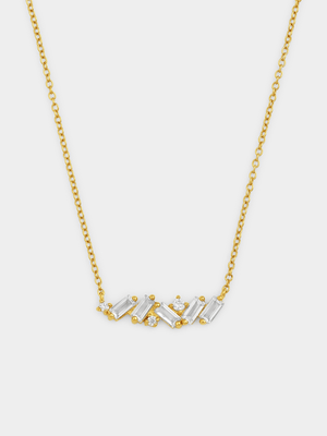 Gold Plated Sterling Silver Cubic Zirconia Baguette Scatter Necklace