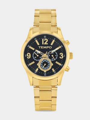 Tempo Gold Plated Black Dial Bracelet Watch