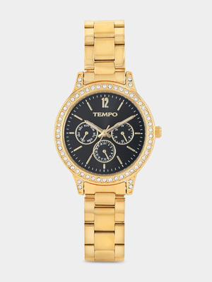 Tempo Gold Plated Black Dial Bracelet Watch