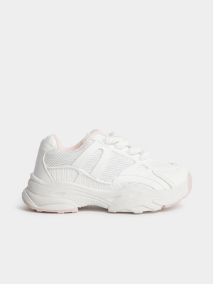 Jet Younger Girls White/Pink Chunky Sneakers