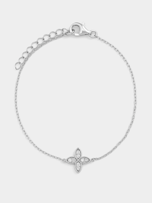 Sterling Silver Lab Grown Diamond Clover Bracelet