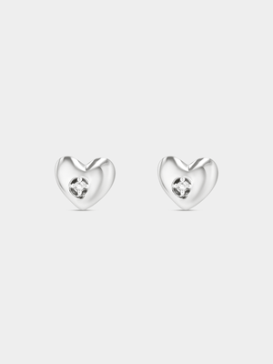 Sterling Silver Lab Grown Diamond Solitaire Heart Stud Earrings