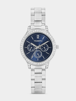Tempo Silver Plated Navy Dial Bracelet Watch