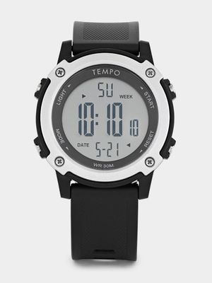 Tempo Men’s Black & Silver Round Digital Resin Watch