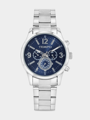 Tempo Silver Plated Blue Dial Bracelet Watch