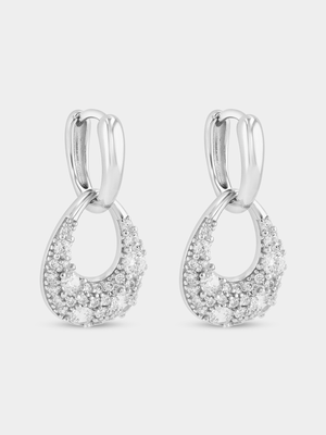 Sterling Silver Cubic Zirconia Open Teardrop Drop Earrings