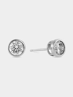 Sterling Silver Tube Set Cubic Zirconia Stud Earrings
