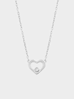 Sterling Silver Lab Grown Diamond Solitaire Open Heart Pendant