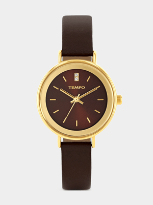 Tempo Gold Plated Brown Dial Brown Leather Watch