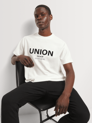 Union-DNM Men's Texture Print Ecru T-Shirt
