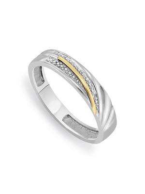Yellow Gold & Sterling Silver Diamond Men's Wedding Band