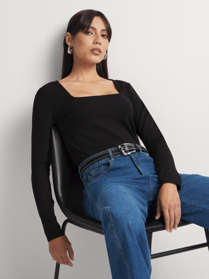 Long Sleeve Square Neck Fashion Top