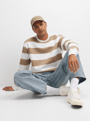 Exact Men's Natural & White Striped Sweat Top