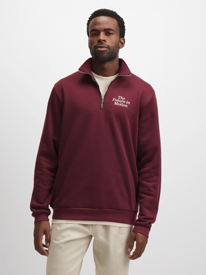 Exact Men's Burgundy Quarter Zip Sweat Top