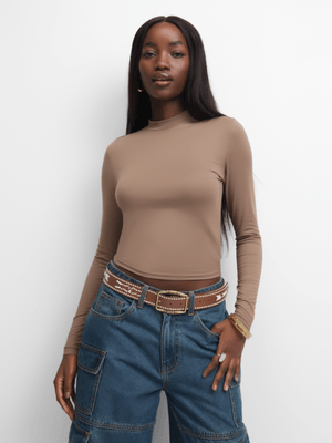 The FIX Women's Brown Turtle Neck Top