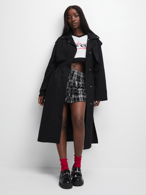The FIX Women's Black Extended Shoulder Trench Coat