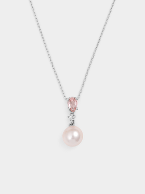 Sterling Silver Freshwater Pearl & Pink Cubic Zirconia Pendant