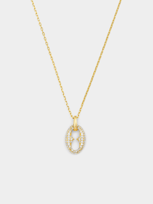 Yellow Gold Vermeil Cubic Zirconia Puffy Anchor Link Pendant