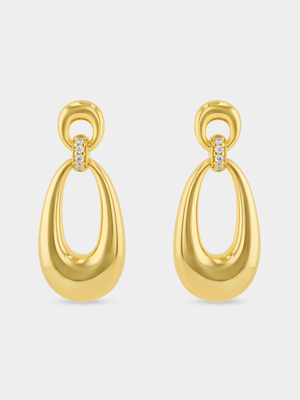 Yellow Gold Vermeil Cubic Zirconia Open Teardrop Drop Earrings