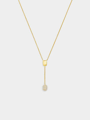 Yellow Gold Vermeil Cubic Zirconia Cushion Drop Necklet