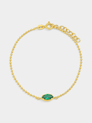 Yellow Gold Vermeil Green Cubic Zirconia Marquise Bracelet