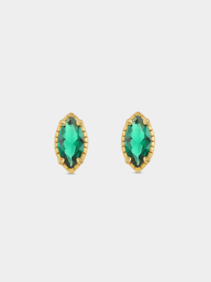 Yellow Gold Vermeil Green Cubic Zirconia Marquise Stud Earrings