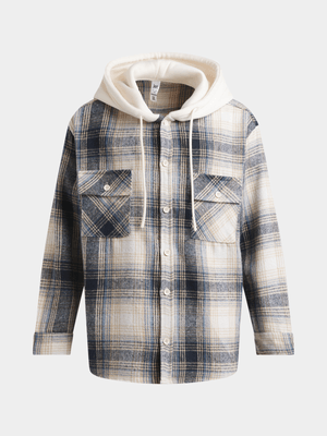 Jet Teen Boys Neutral Check Hooded Shirt