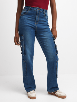 Jet Women's Blue Mid Wash Utility Jean