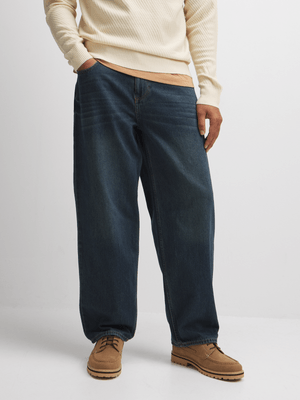 Jet Men's Tea Stain Dark Wash Baggy Jeans