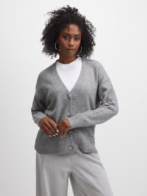 Jet Women's Grey Textured Boxy Cardigan