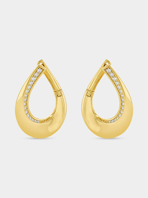 Yellow Gold Vermeil Cubic Zirconia Open Teardrop Stud Earrings