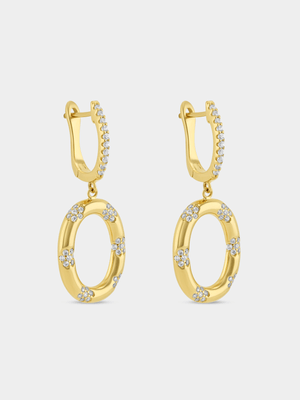 Yellow Gold Vermeil Cubic Zirconia Oval Drop Earrings