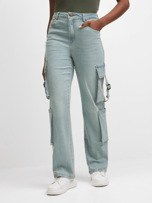 Jet Women's Blue Light Wash Utility Jeans