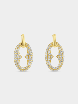 Yellow Gold Vermeil Cubic Zirconia Puffy Anchor Link Stud Earrings