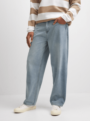 Jet Men's Tea Stain Light  Wash Baggy Jeans