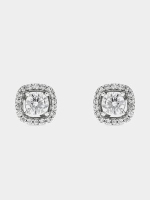 Sterling Silver Pavé Cushion Studs