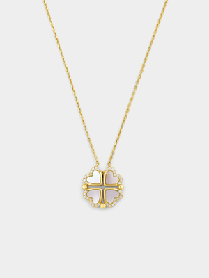 Yellow Gold Vermeil Mother Of Pearl Heart Clover Pendant