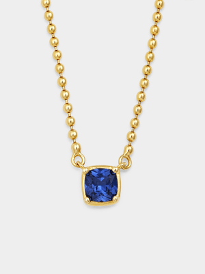 Yellow Gold Vermeil Blue Cubic Zirconia Cushion Necklet