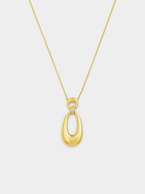 Yellow Gold Vermeil Cubic Zirconia Bold Open Teardrop Pendant