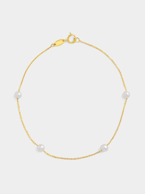 Yellow Gold Freshwater Pearl Station Bracelet