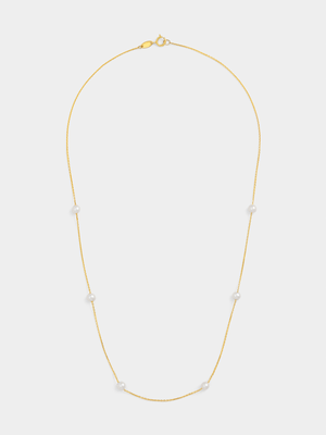 Yellow Gold Freshwater Pearl Station Chain