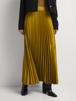 Pleated Satin Maxi Skirt