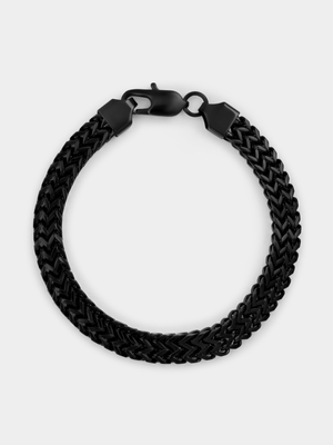 Black Plated Stainless Steel Flat Wheat Bracelet