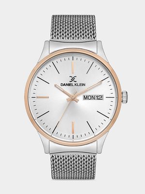 Daniel Klein Rose & Silver Plated Silver Dial Mesh Watch