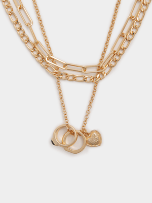 The FIX Women's Gold Rings & Heart Pendant Necklace