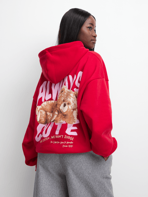 The FIX Women's Red Oversized Always Cute Print Hoodie