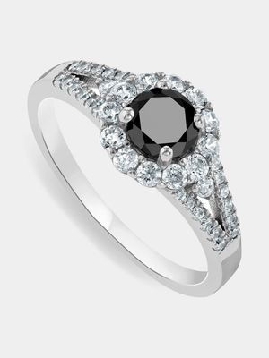 Sterling Silver Black Cubic Zirconia Petal Ring
