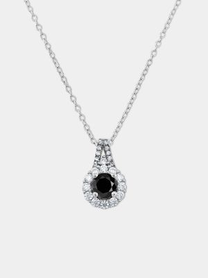 Sterling Silver Black Cubic Zirconia Petal Pendant