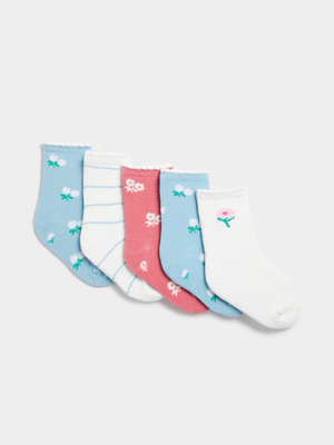 Jet Infant Girls Multicolour 5 Pack Floral Jacquard Socks